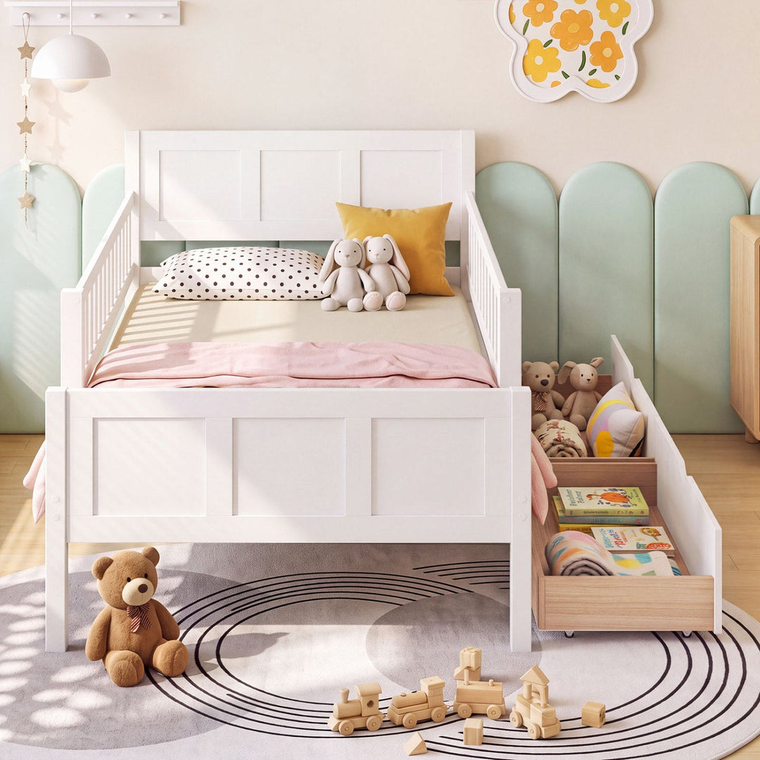 Full Size Platform Bed Frame with Detachable Guardrails