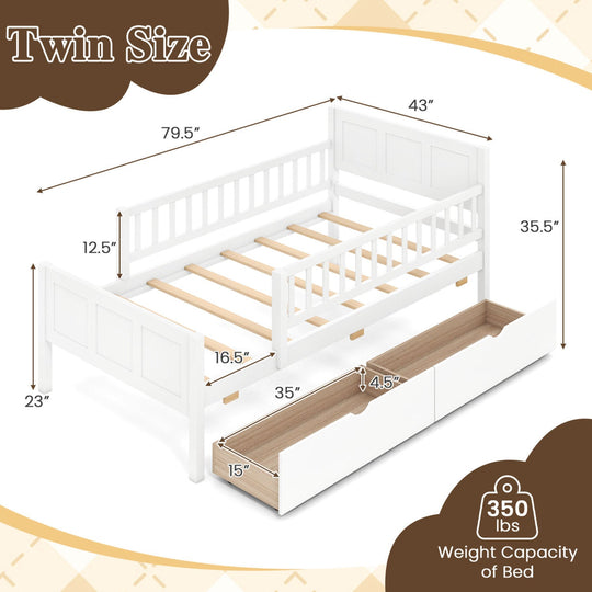 Full Size Platform Bed Frame with Detachable Guardrails