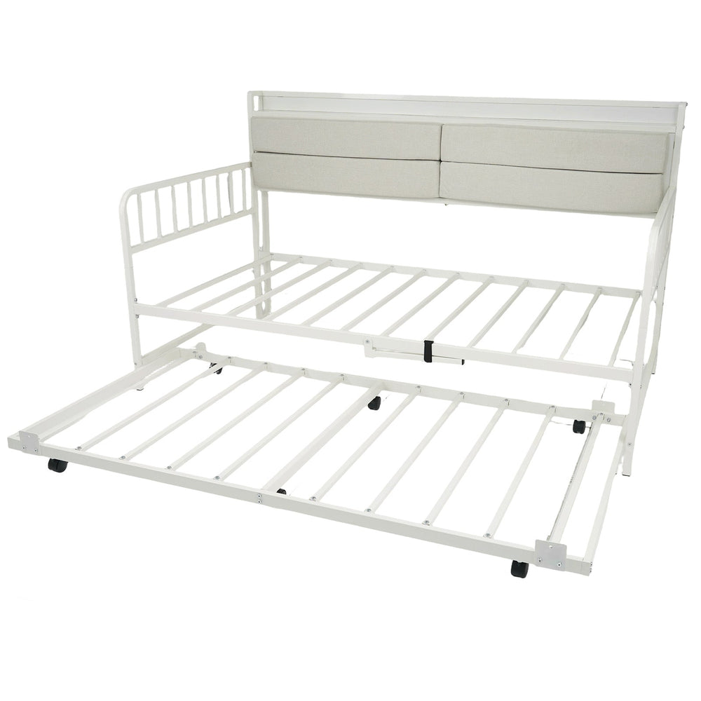 Twin Size Daybed with Trundle and Metal Bed Frame with Headboard