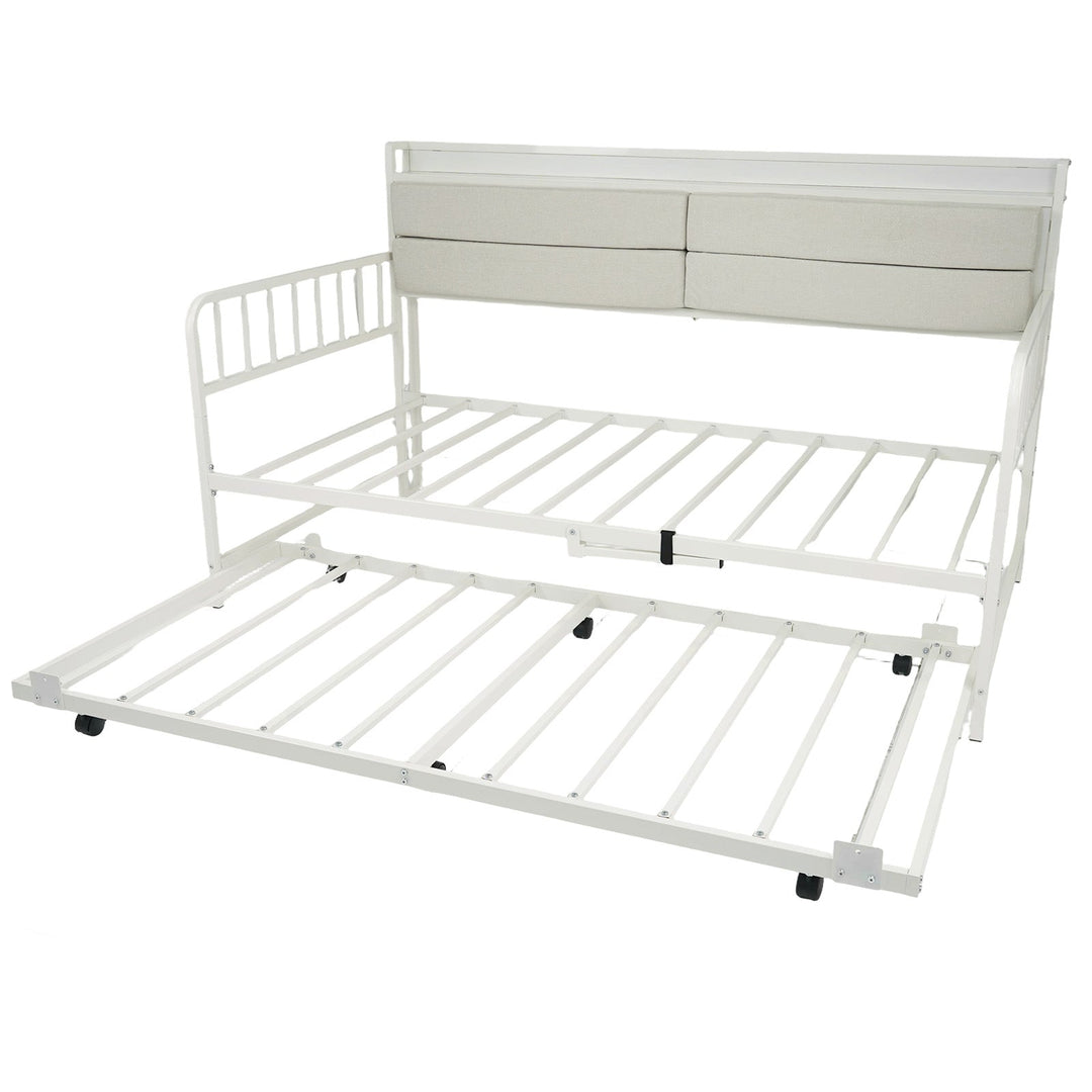 Twin Size Daybed with Trundle and Metal Bed Frame with Headboard
