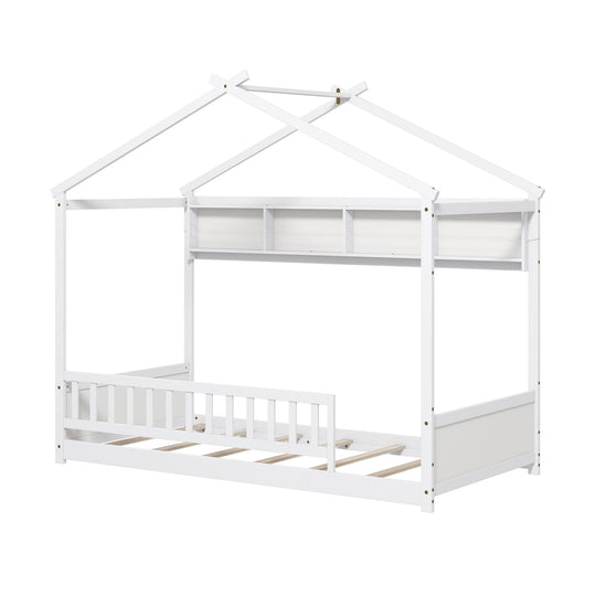 Twin Size House Bed with Storage Shelf and Headboard