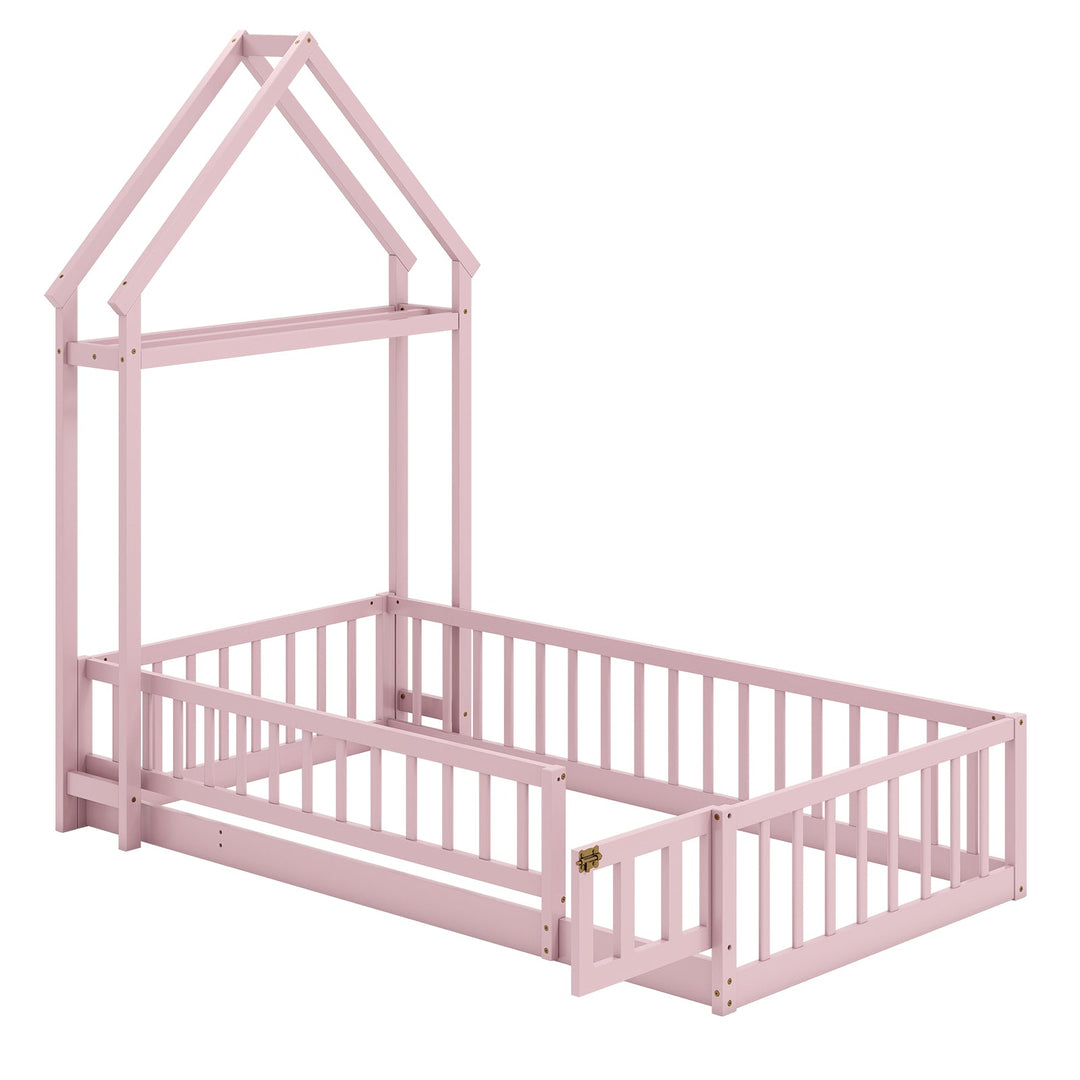 Twin Size House Floor Bed with House-shaped Headboard