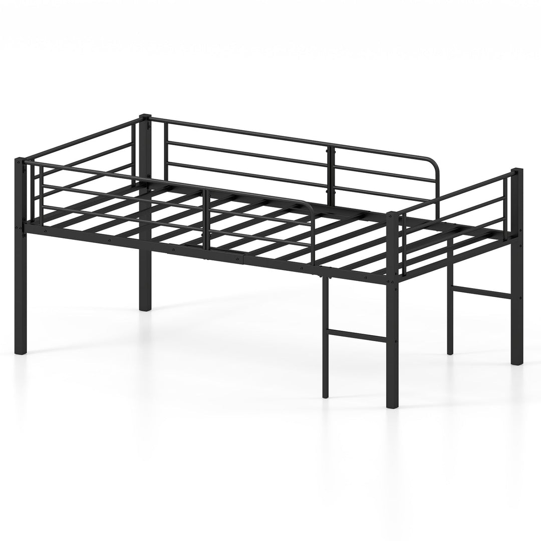 Twin Size Low Loft Bed with Safety Guardrails and 2 Ladders