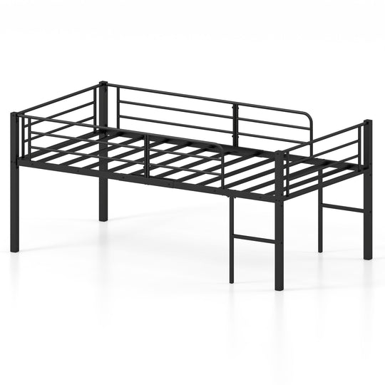 Twin Size Low Loft Bed with Safety Guardrails and 2 Ladders