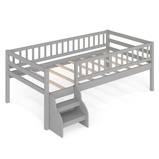 Twin Montessori Bed with Stairs and Guardrails