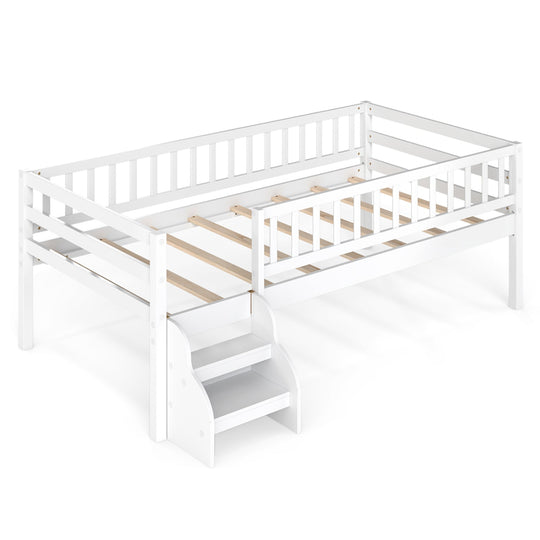 Twin Montessori Bed with Stairs and Guardrails
