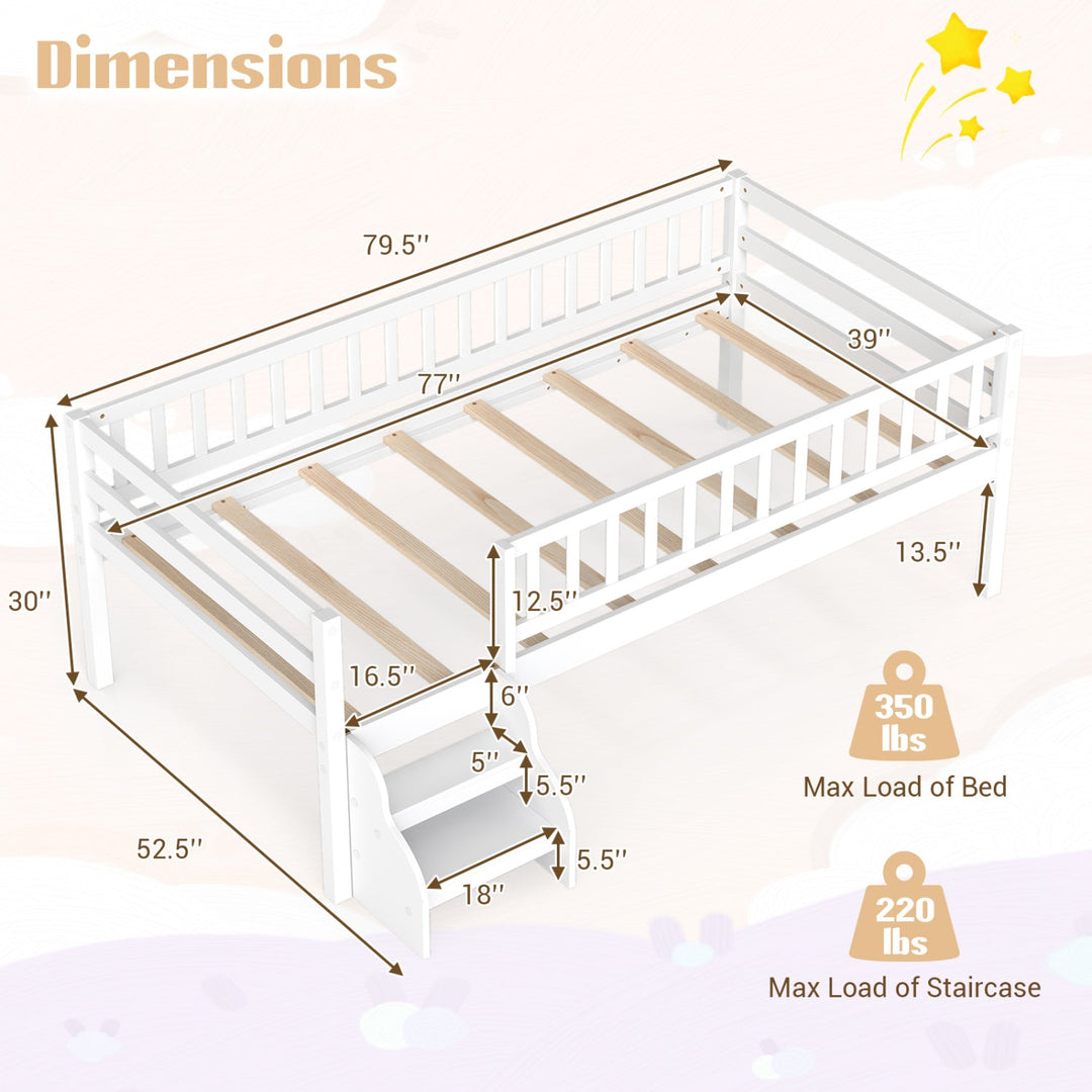 Twin Montessori Bed with Stairs and Guardrails