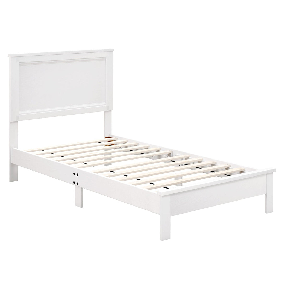 Twin Size Wooden Bed Frame with Headboard and Slat Support