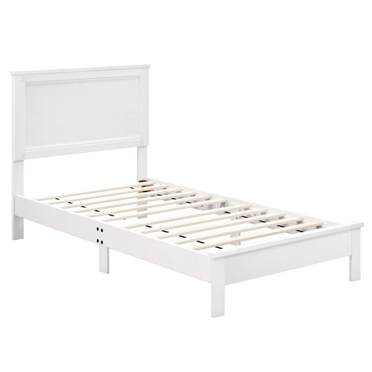 Twin Size Wooden Bed Frame with Headboard and Slat Support