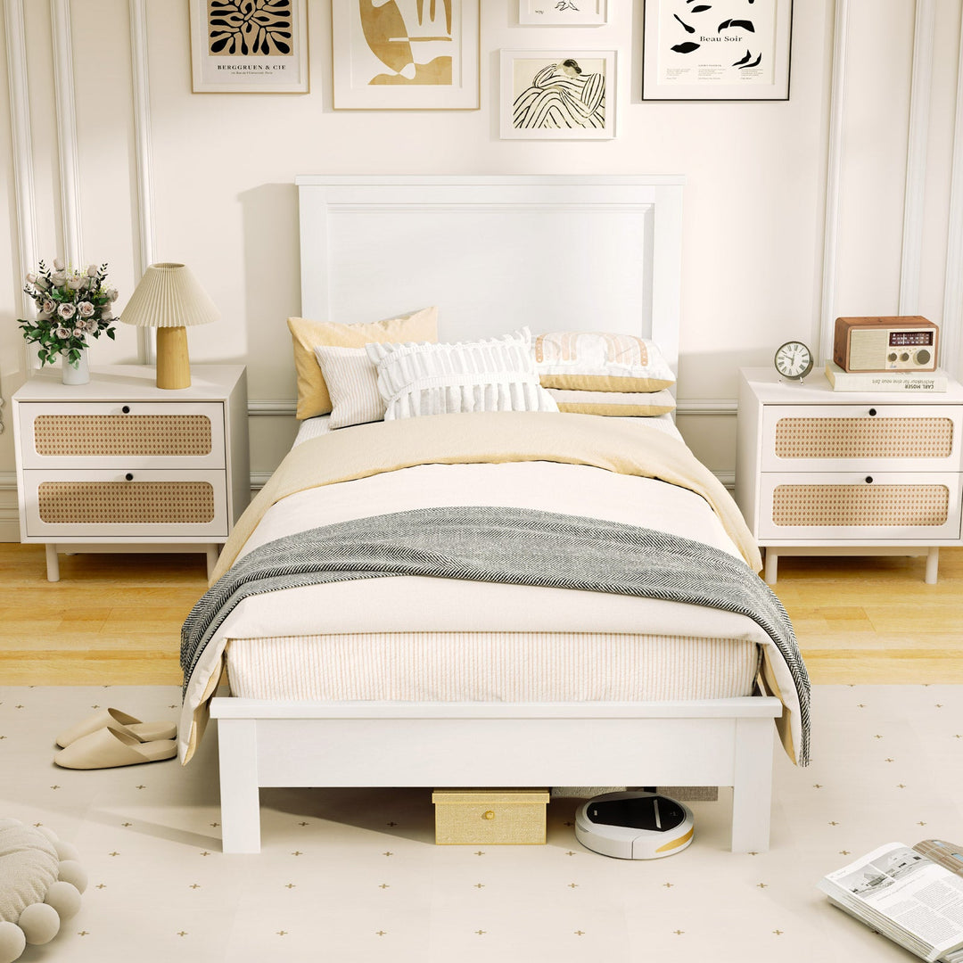 Twin Size Wooden Bed Frame with Headboard and Slat Support