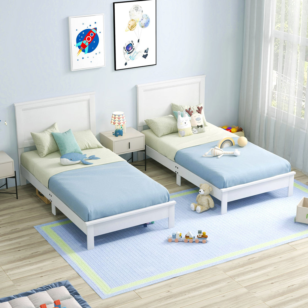 Twin Size Wooden Bed Frame with Headboard and Slat Support