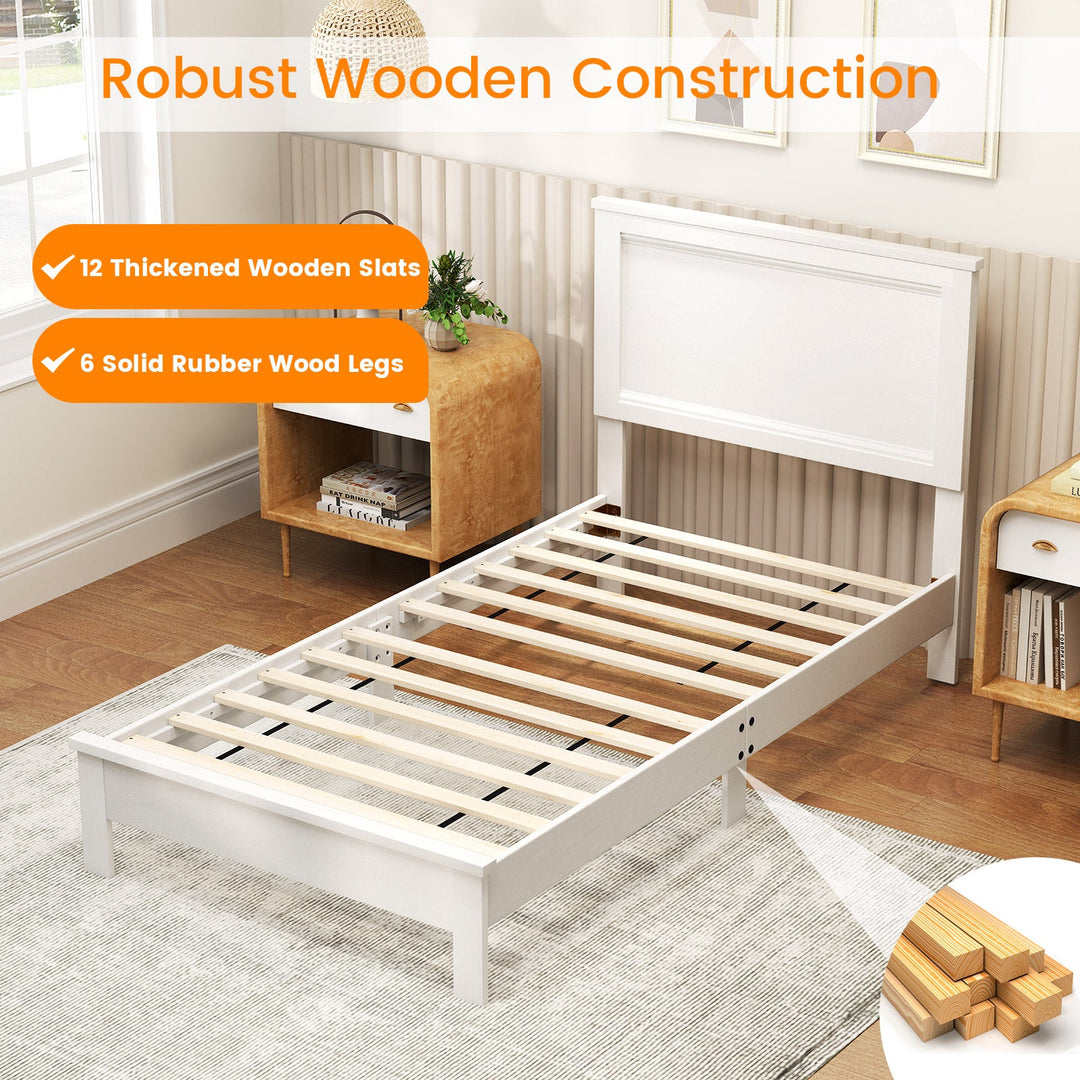 Twin Size Wooden Bed Frame with Headboard and Slat Support