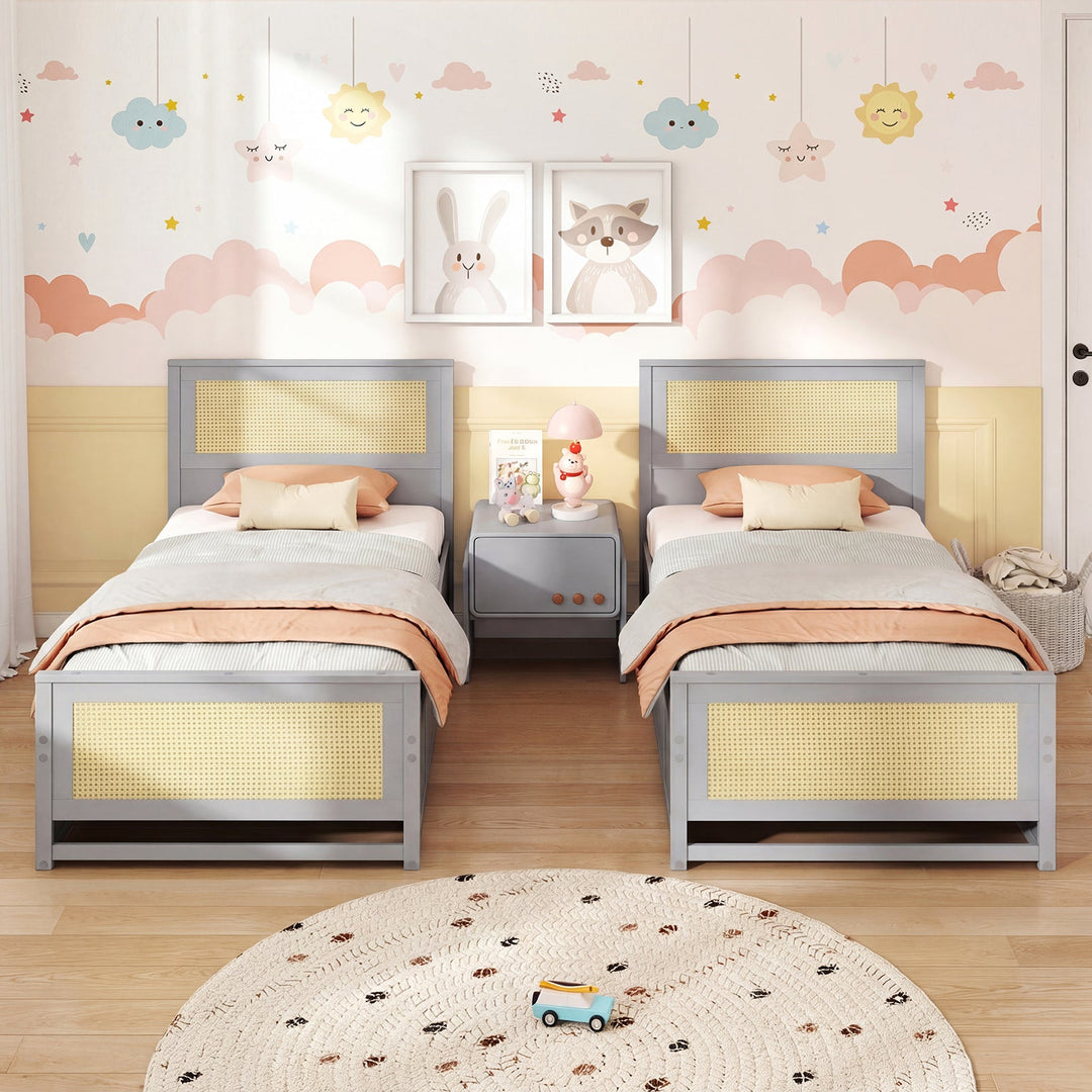 Twin Size Rattan Bed Frame with Storage Drawers