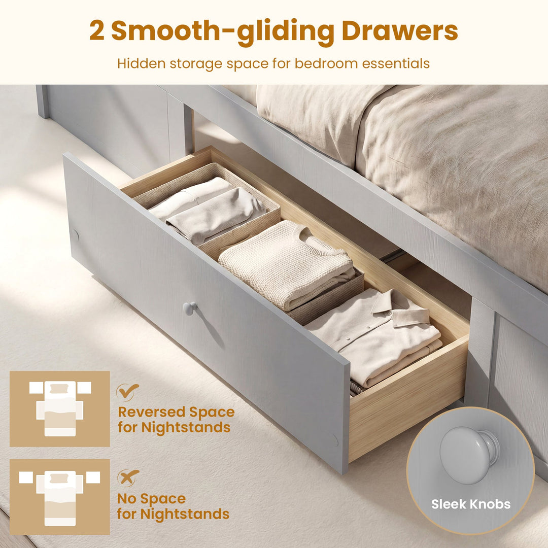 Twin Size Rattan Bed Frame with Storage Drawers