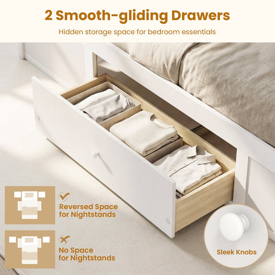 Twin Size Rattan Bed Frame with Storage Drawers