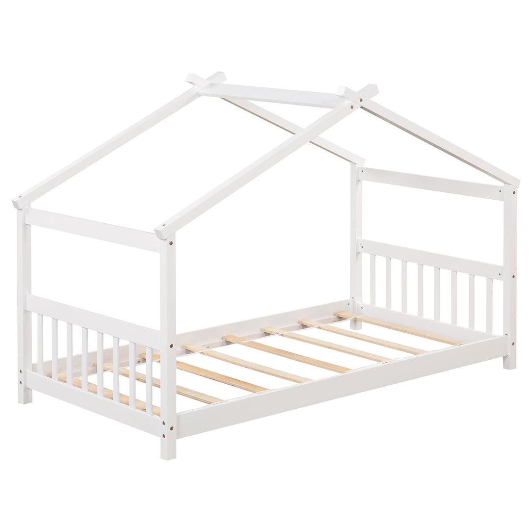 Twin Size Wooden House Bed with Roof