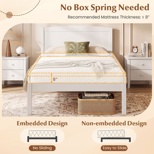 Twin Platform Bed Frame with Curved Headboard