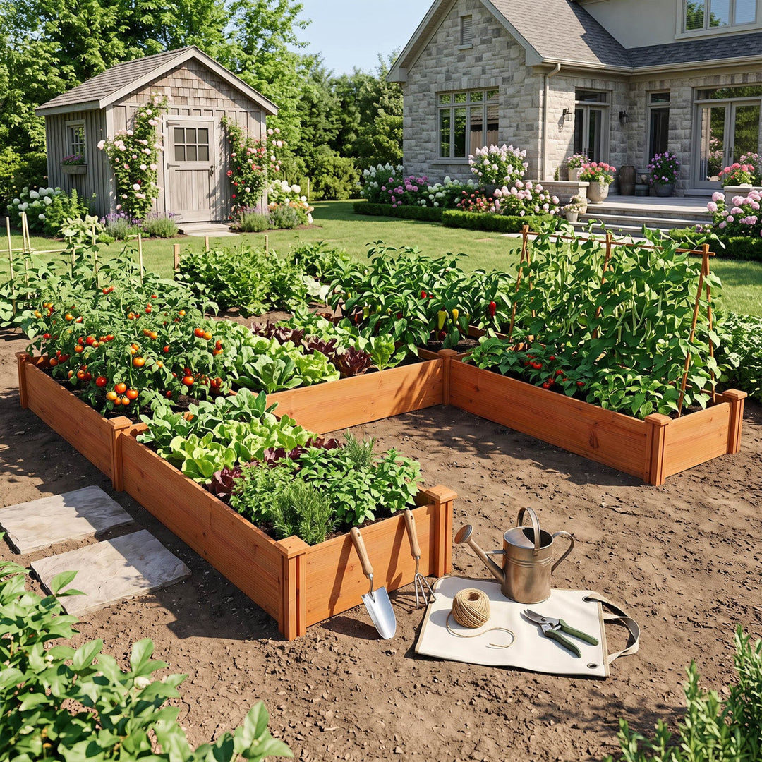 U-Shaped Wooden Raised Garden Bed - 5 Modular Planter Boxes