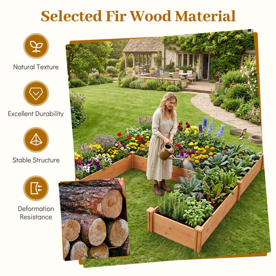 U-Shaped Wooden Raised Garden Bed - 5 Modular Planter Boxes