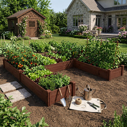 U-Shaped Wooden Raised Garden Bed - 5 Modular Planter Boxes