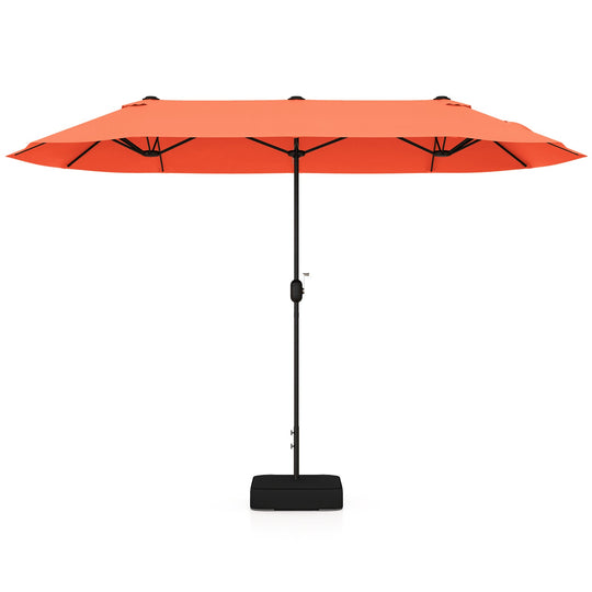 13FT Double-sided Patio Twin Table Umbrella with Crank Handle-Tan
