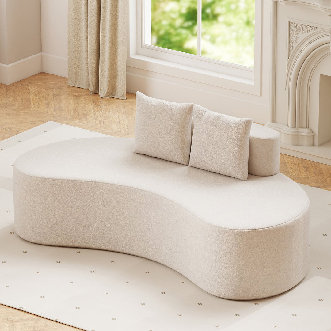 Upholstered Curved Sofa with 2 Cozy Pillows
