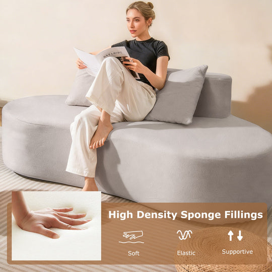 Upholstered Curved Sofa with 2 Cozy Pillows
