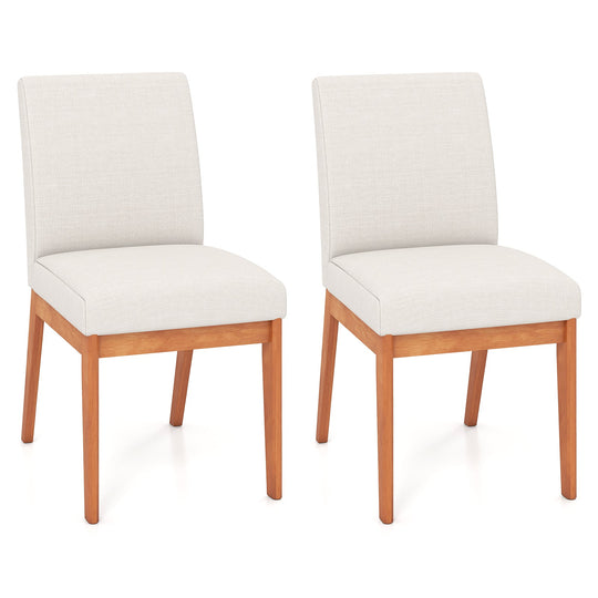Upholstered Dining Chairs Set of 2 Kitchen Armless Side Chairs with Rubber Wood Legs-Beige