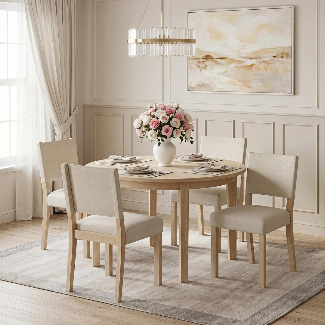 Upholstered Dining Chairs Set of 4 with Rubber Wood Legs