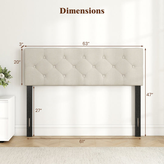 Upholstered Tufted Headboard Queen/Full Size with Adjustable Legs