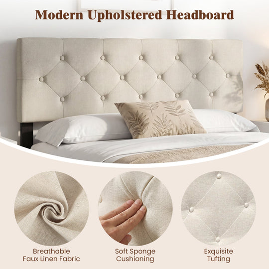 Upholstered Tufted Headboard Queen/Full Size with Adjustable Legs