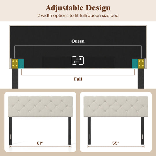 Upholstered Tufted Headboard Queen/Full Size with Adjustable Legs