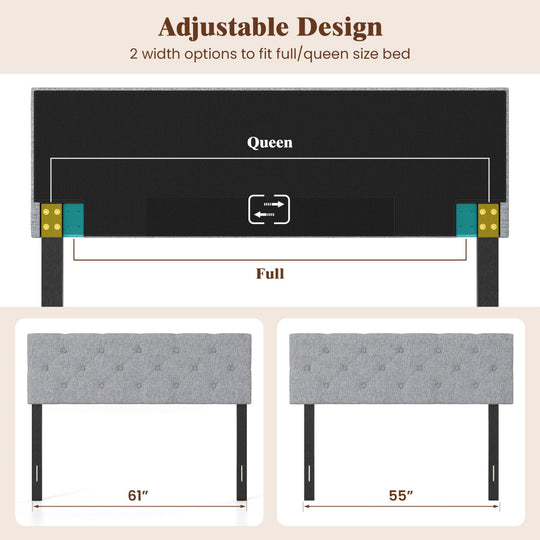 Upholstered Tufted Headboard Queen/Full Size with Adjustable Legs