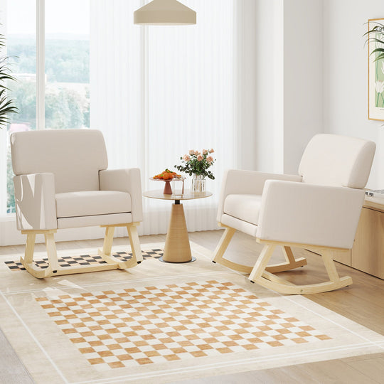 Upholstered Rocking Chair with and Solid Wood Base