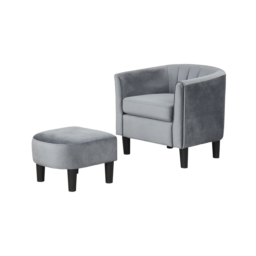 Upholstered Teddy Velvet Club Barrel Chair with Ottoman with Footrest