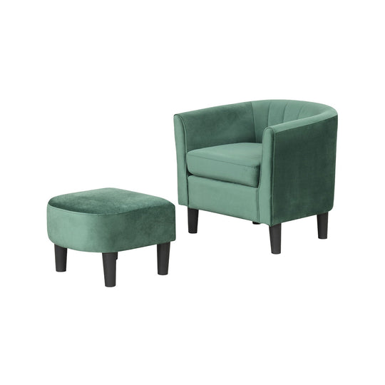 Upholstered Teddy Velvet Club Barrel Chair with Ottoman with Footrest