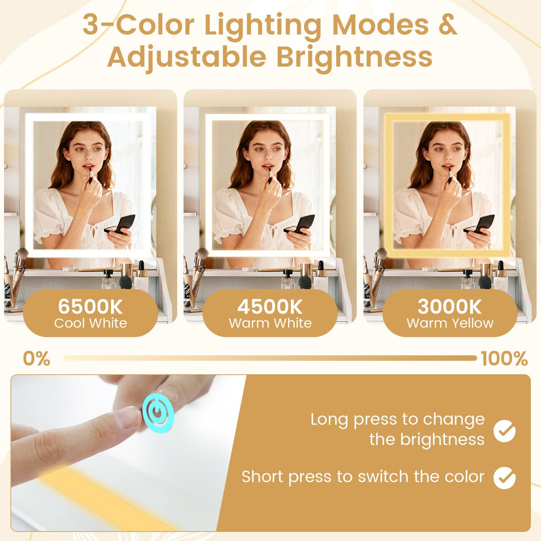 Vanity Desk LED Lighted Makeup Table with 3 Color Modes-White