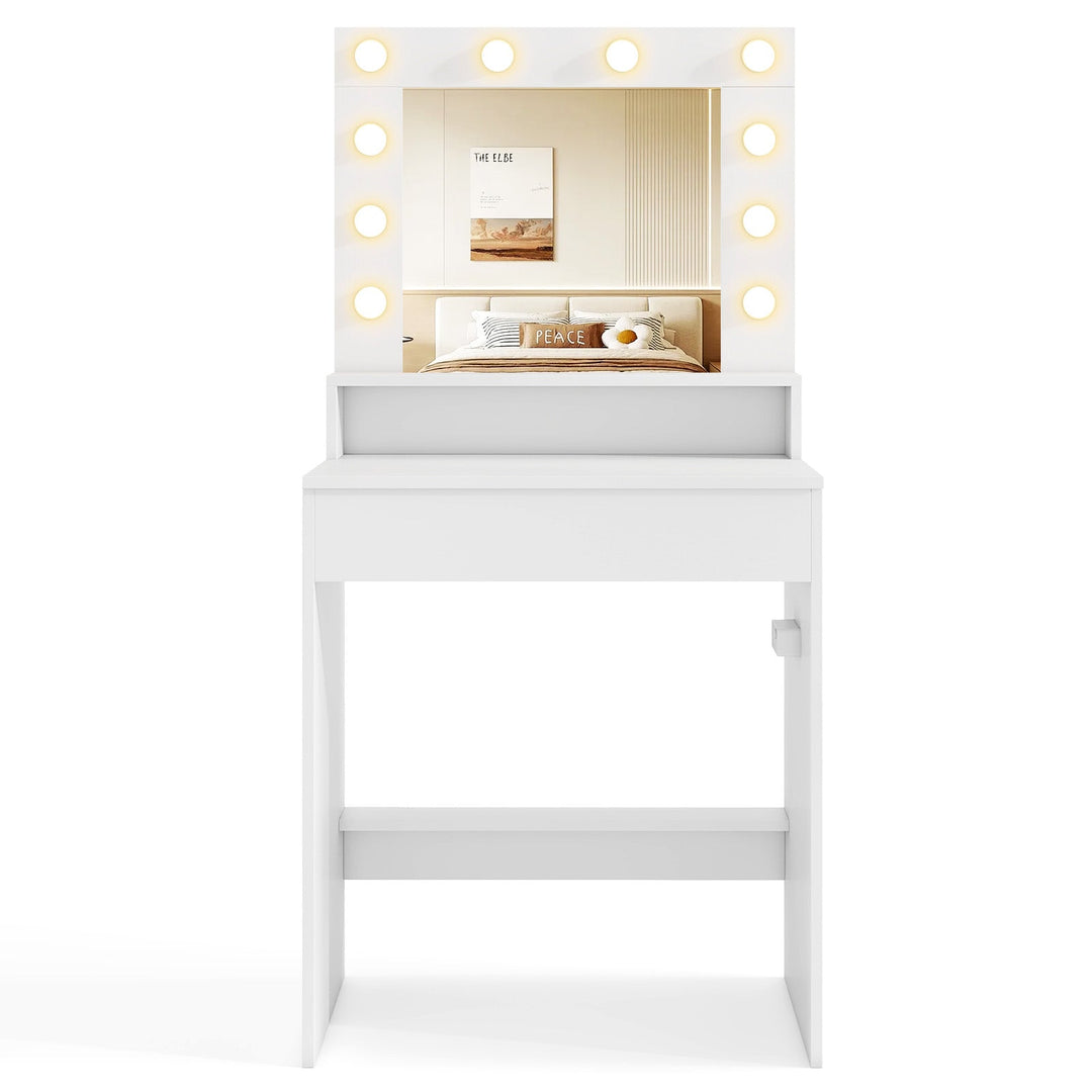 Vanity Desk with Adjustable Brightness and 3 Light Modes for Bedroom-White