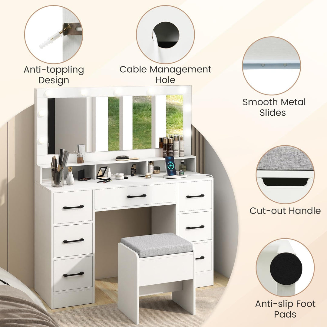 Vanity Desk with Mirror and Lights Makeup Table with Power Outlets