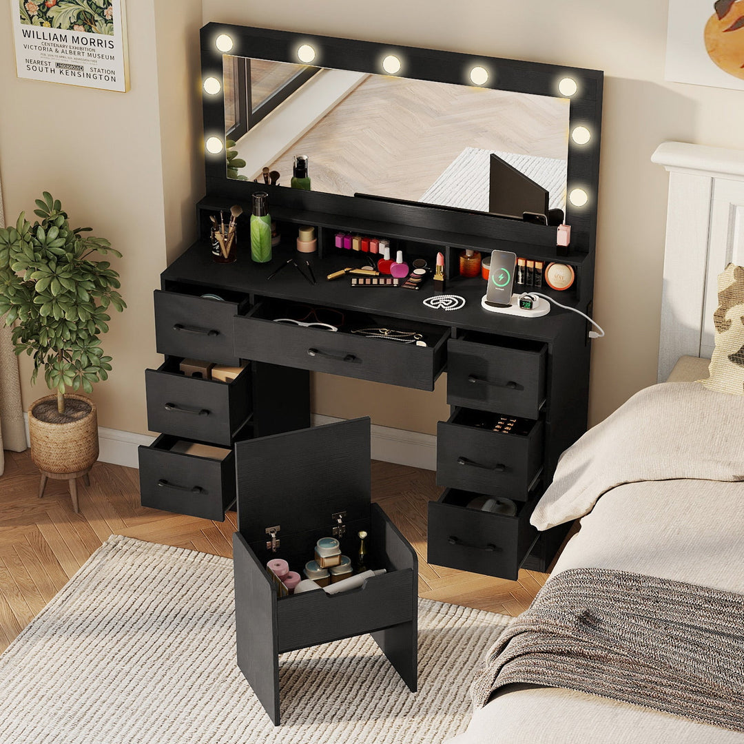 Vanity Desk with Mirror and Lights Makeup Table with Power Outlets