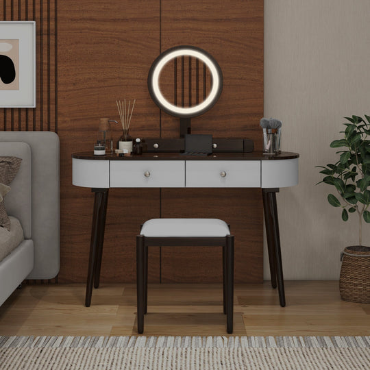 Makeup Vanity Table with LED Mirror and 3 Drawers