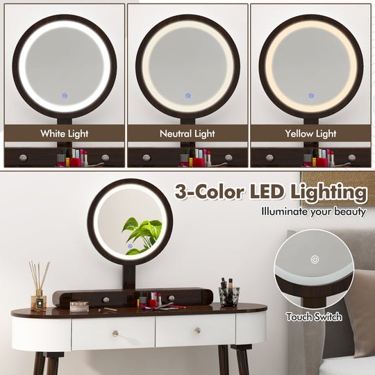 Makeup Vanity Table with LED Mirror and 3 Drawers