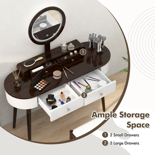 Makeup Vanity Table with LED Mirror and 3 Drawers