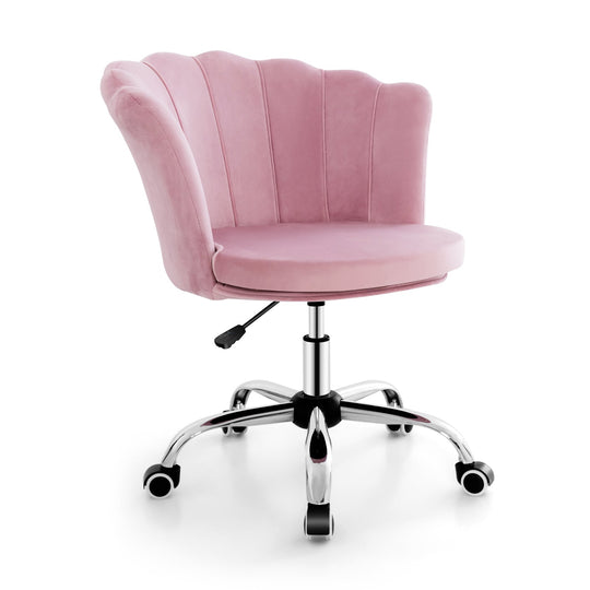 Upholstered Velvet Kids Desk Chair with Wheels and Seashell Back