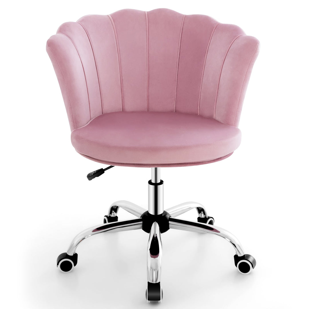 Upholstered Velvet Kids Desk Chair with Wheels and Seashell Back