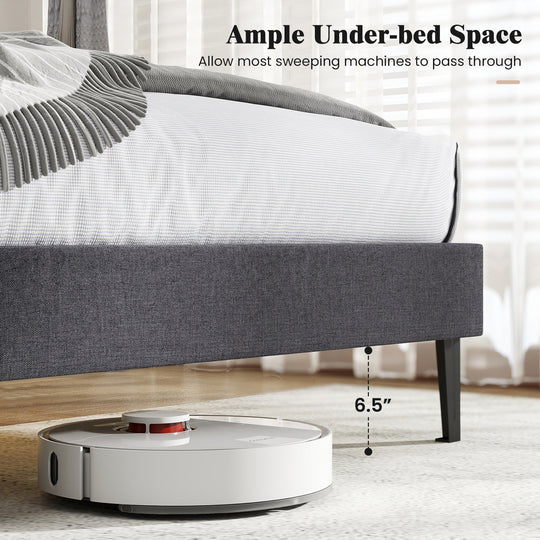 Velvet Upholstered Platform Bed with Height Adjustable Vertical Channel Headboard