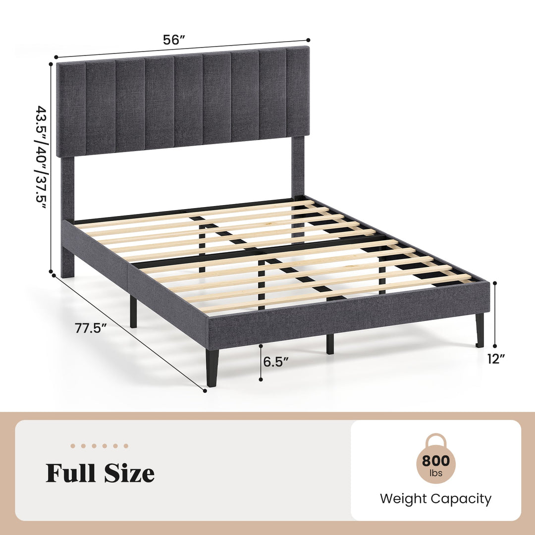 Velvet Upholstered Platform Bed with Height Adjustable Vertical Channel Headboard