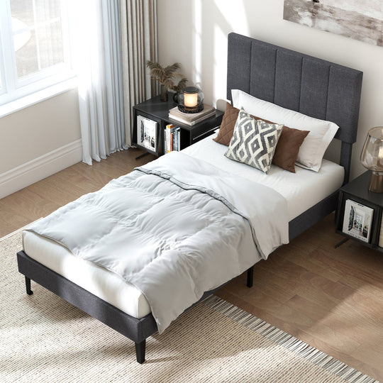 Upholstered Platform Bed with Adjustable Headboard - Twin Size