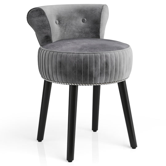 Velvet Vanity Chair with Back Upholstered Vanity Stool with Tufted Low Back and Solid Wood Legs