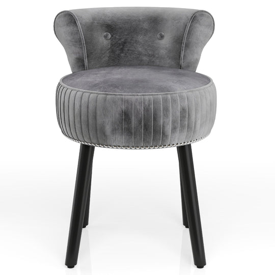 Velvet Vanity Chair with Back Upholstered Vanity Stool with Tufted Low Back and Solid Wood Legs